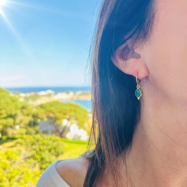 Boucles d'oreilles gouttes Émeraudes serties