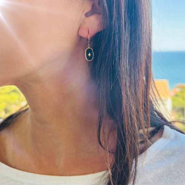 Boucles d'oreilles médaille ovale Onyx noir
