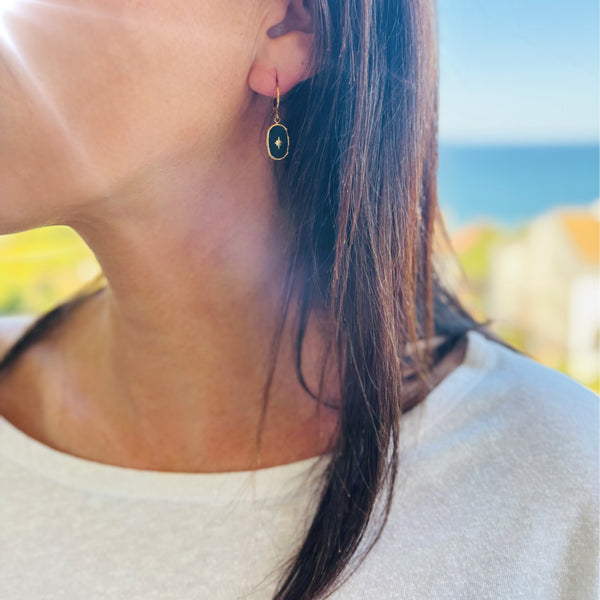 Boucles d'oreilles médaille ovale Onyx noir