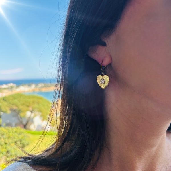 Boucles d'oreilles Coeur martelé et strass