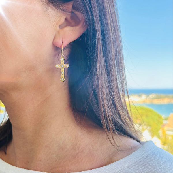 Boucles d'oreille croix doré Strass