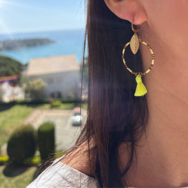 Boucles d'oreilles Pompon jaune fluo