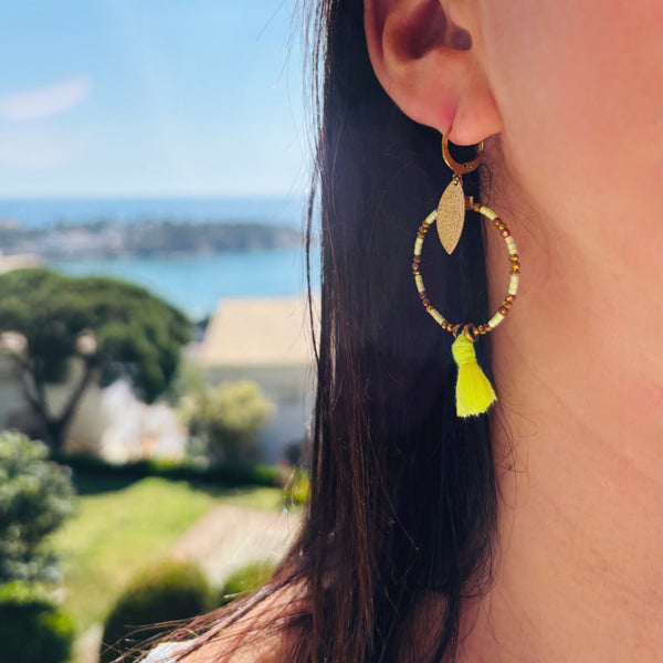 Boucles d'oreilles Pompon jaune fluo